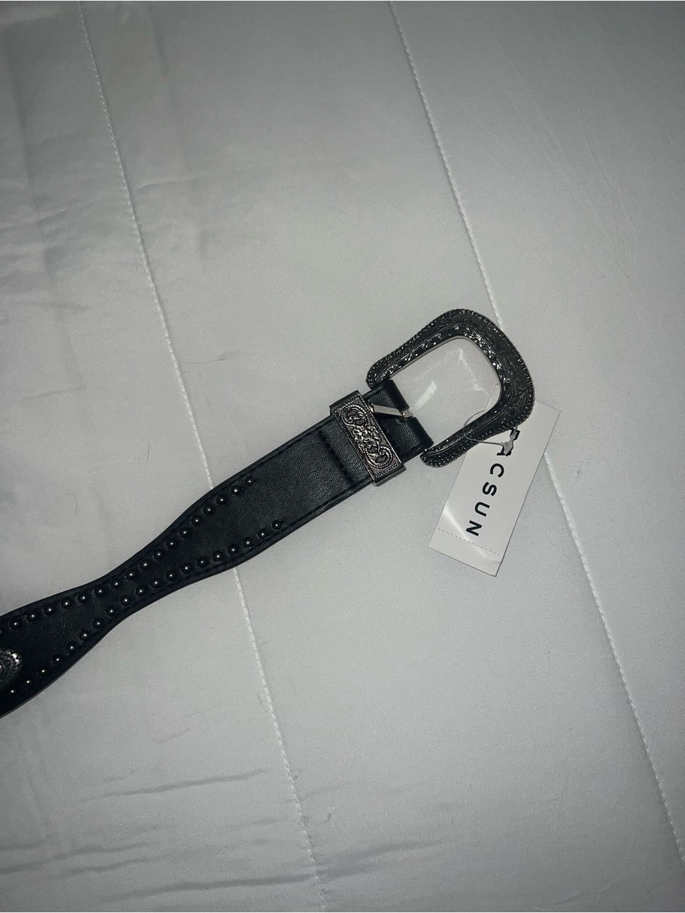 Pacsun Black Western-Style Studded Leather Belt with Decorative Buckle